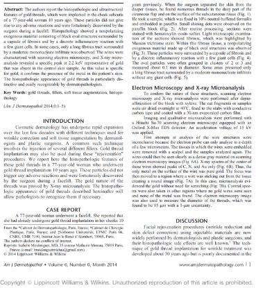 Picture of Histopathologic and Ultrastructural Features of Gold Thread Implanted in the Skin for Facial Rejuvenation